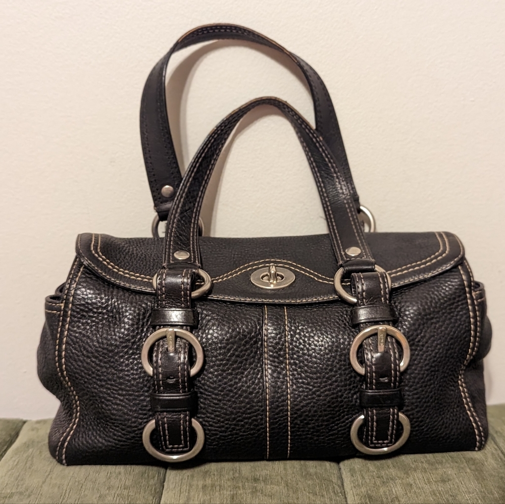 Coach Chelsea Pebble Black Leather Satchel Bag Purse 12334